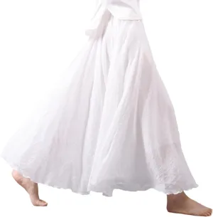 Giltpeak Women's Summer Linen Maxi Skirt, Bohemian Renaissance Flowy Maxi Skirt, Elastic Waist Band Cotton Linen Long Dress