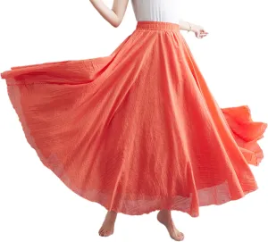 Giltpeak Women's Summer Linen Maxi Skirt, Bohemian Renaissance Flowy Maxi Skirt, Elastic Waist Band Cotton Linen Long Dress