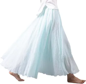 Giltpeak Women's Summer Linen Maxi Skirt, Bohemian Renaissance Flowy Maxi Skirt, Elastic Waist Band Cotton Linen Long Dress