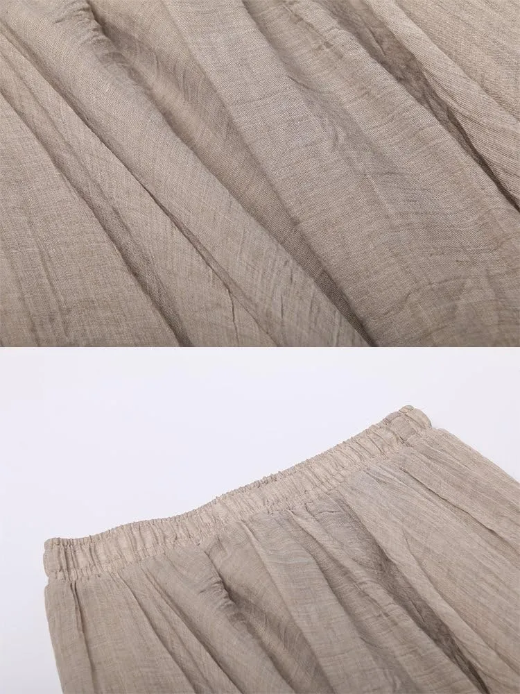Giltpeak Women's Summer Linen Maxi Skirt, Bohemian Renaissance Flowy Maxi Skirt, Elastic Waist Band Cotton Linen Long Dress