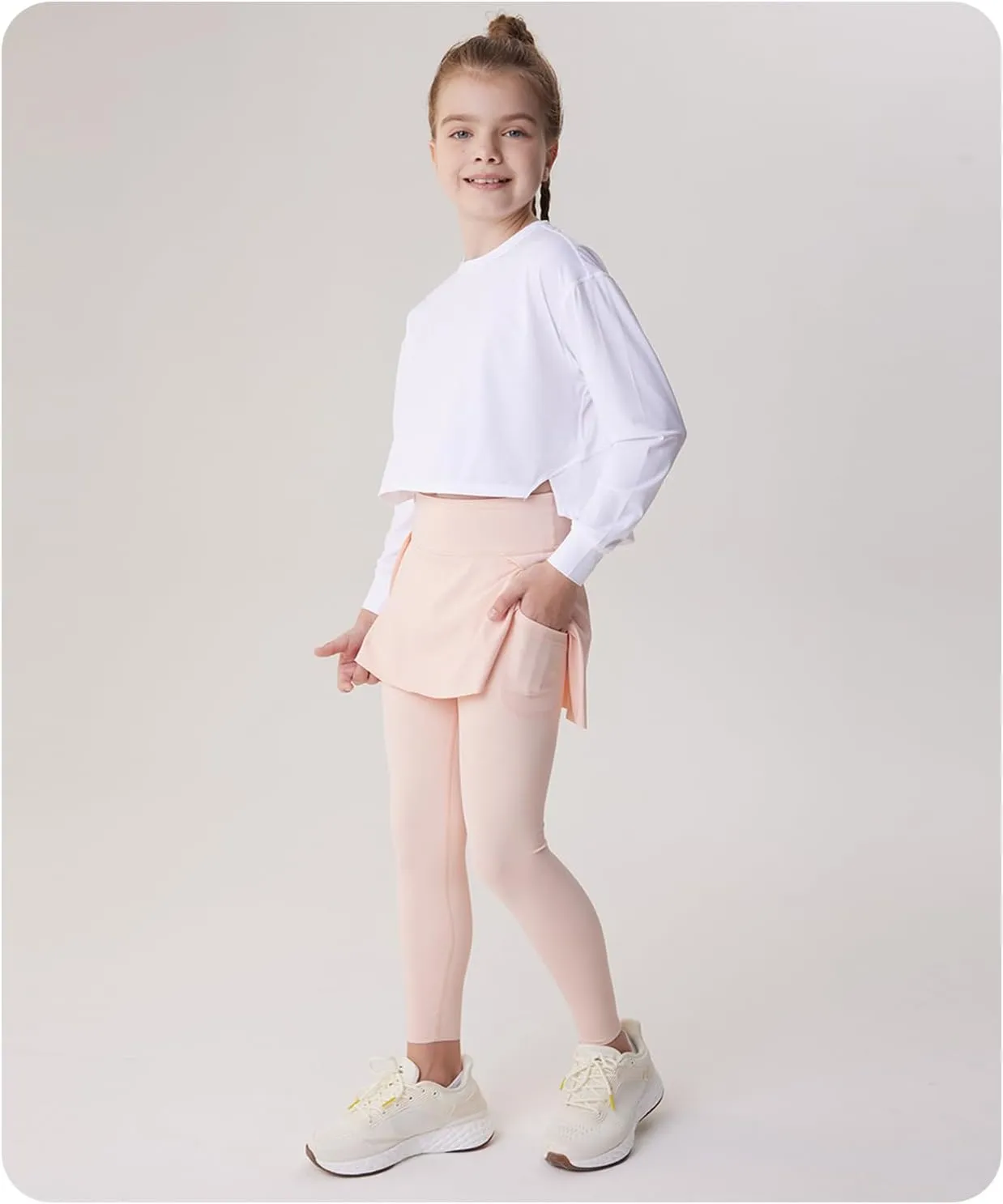 Girls Skirted Leggings with Pockets Athletic Tennis Skorts Stretchy Kids Yoga Pants with Ruffle Skirt