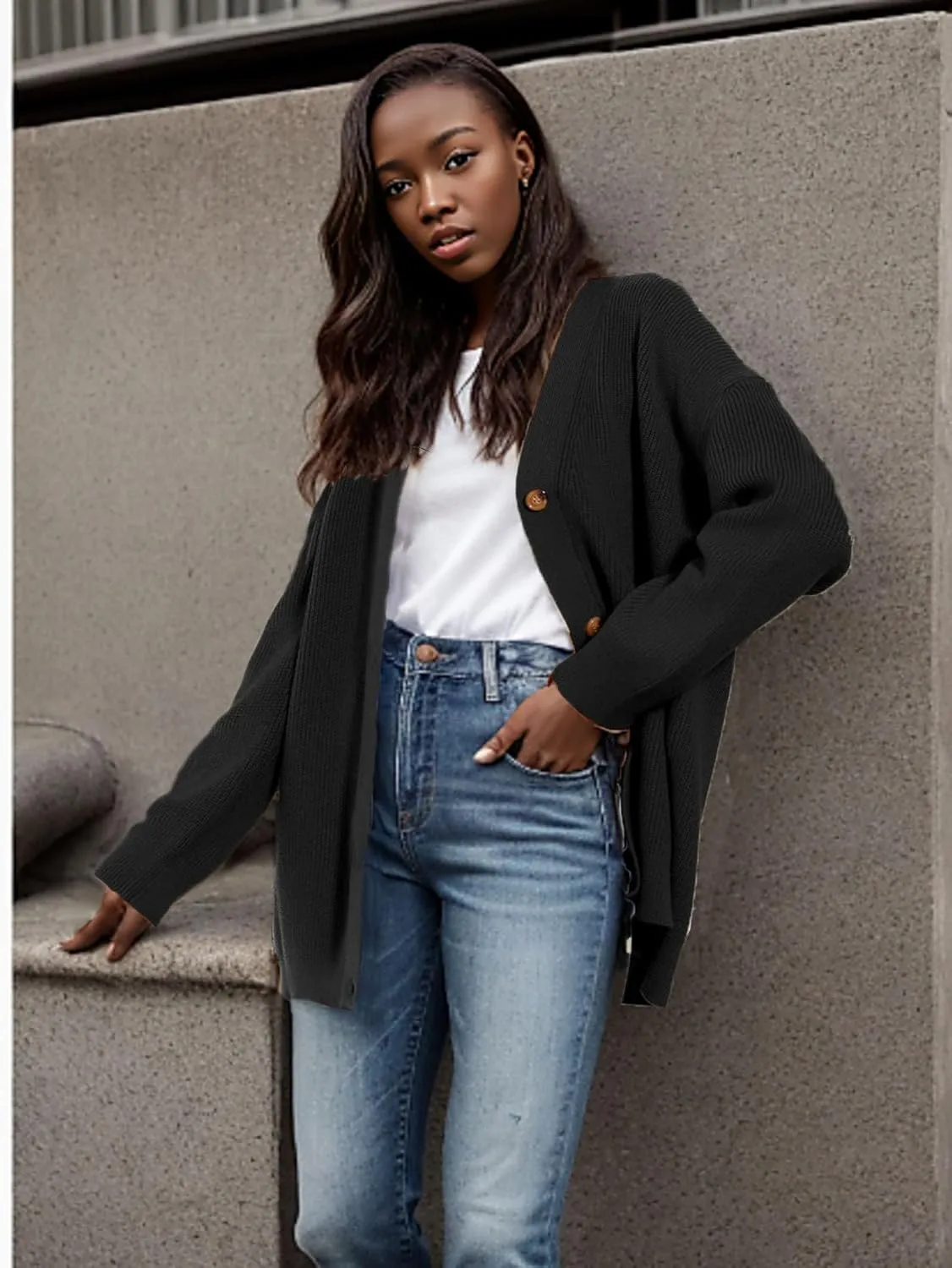 GOLDSTITCH Women's Cardigan 2025 Open Front Oversized Button V Neck Loose Cardigans Knit Outwear