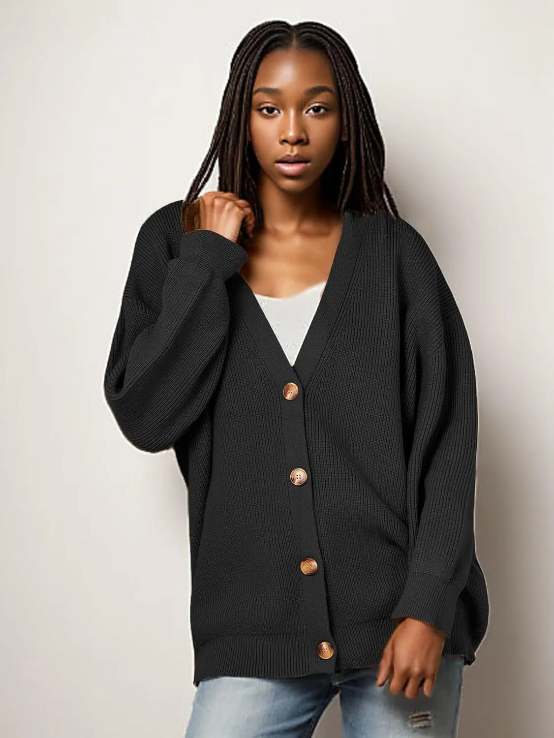 GOLDSTITCH Women's Cardigan 2025 Open Front Oversized Button V Neck Loose Cardigans Knit Outwear