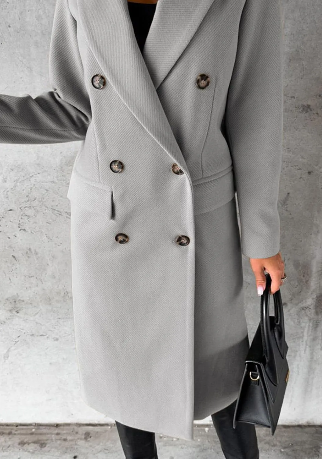 GORIFE Women's Double Breasted Long Coats Lapel Collar Winter Pea Coat Trench Slim Fit Jackets Coat Outwear