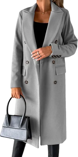 GORIFE Women's Double Breasted Long Coats Lapel Collar Winter Pea Coat Trench Slim Fit Jackets Coat Outwear