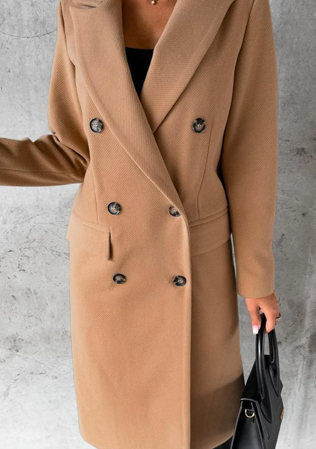 GORIFE Women's Double Breasted Long Coats Lapel Collar Winter Pea Coat Trench Slim Fit Jackets Coat Outwear