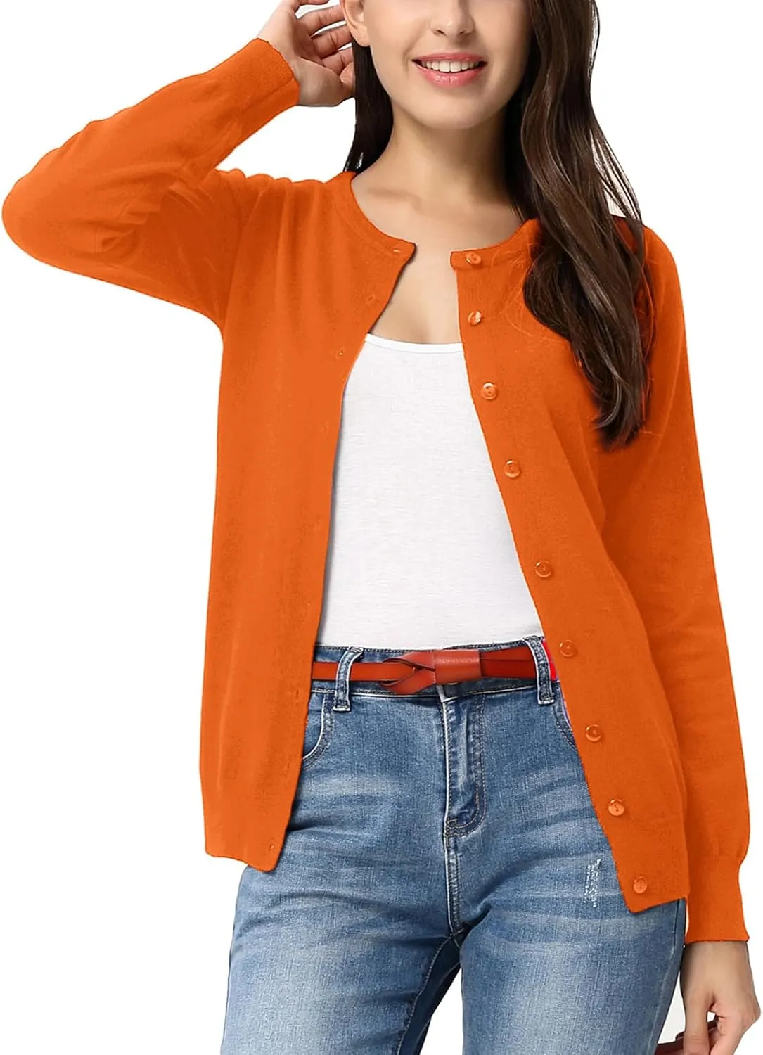 GRACE KARIN Women's Classic Long Sleeve Knit Cardigan Sweaters Casual Open Front Button Down Cardigan S-3XL