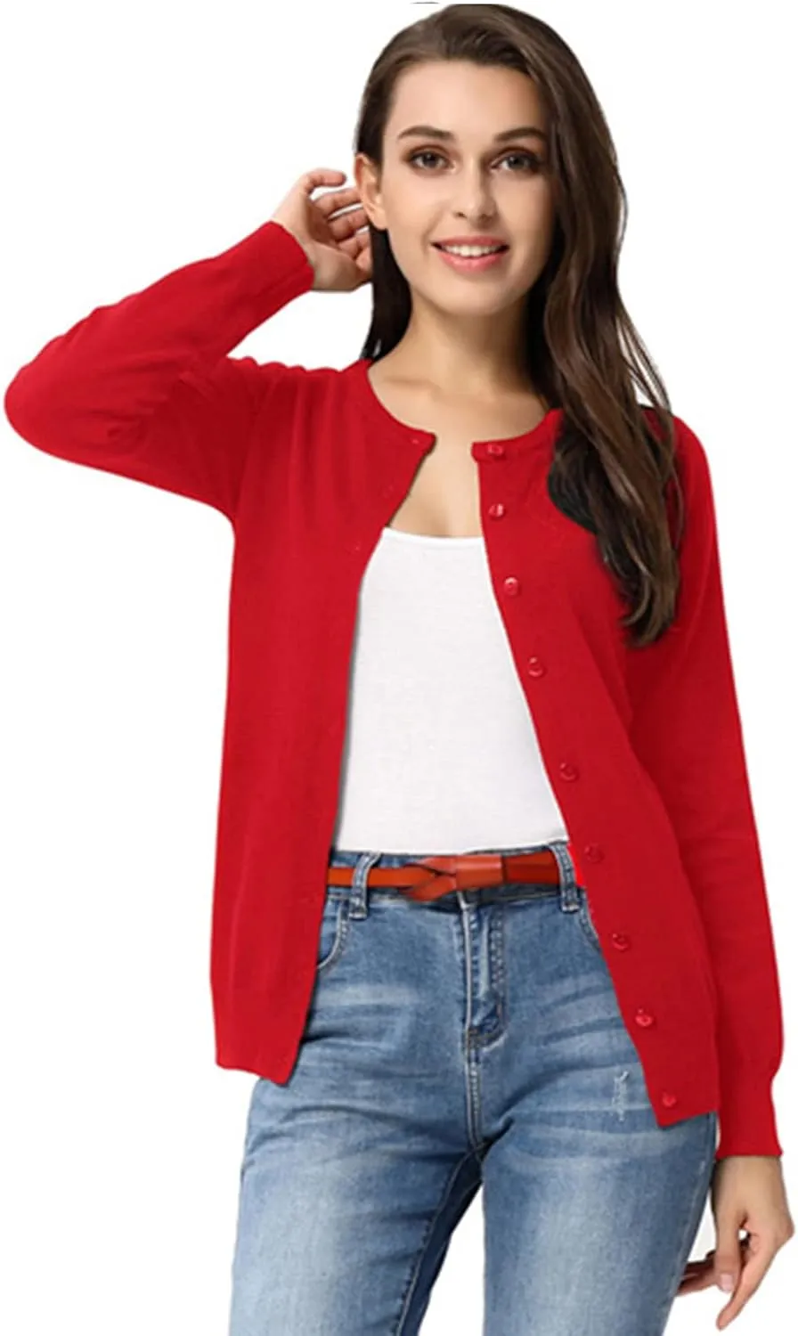 GRACE KARIN Women's Classic Long Sleeve Knit Cardigan Sweaters Casual Open Front Button Down Cardigan S-3XL