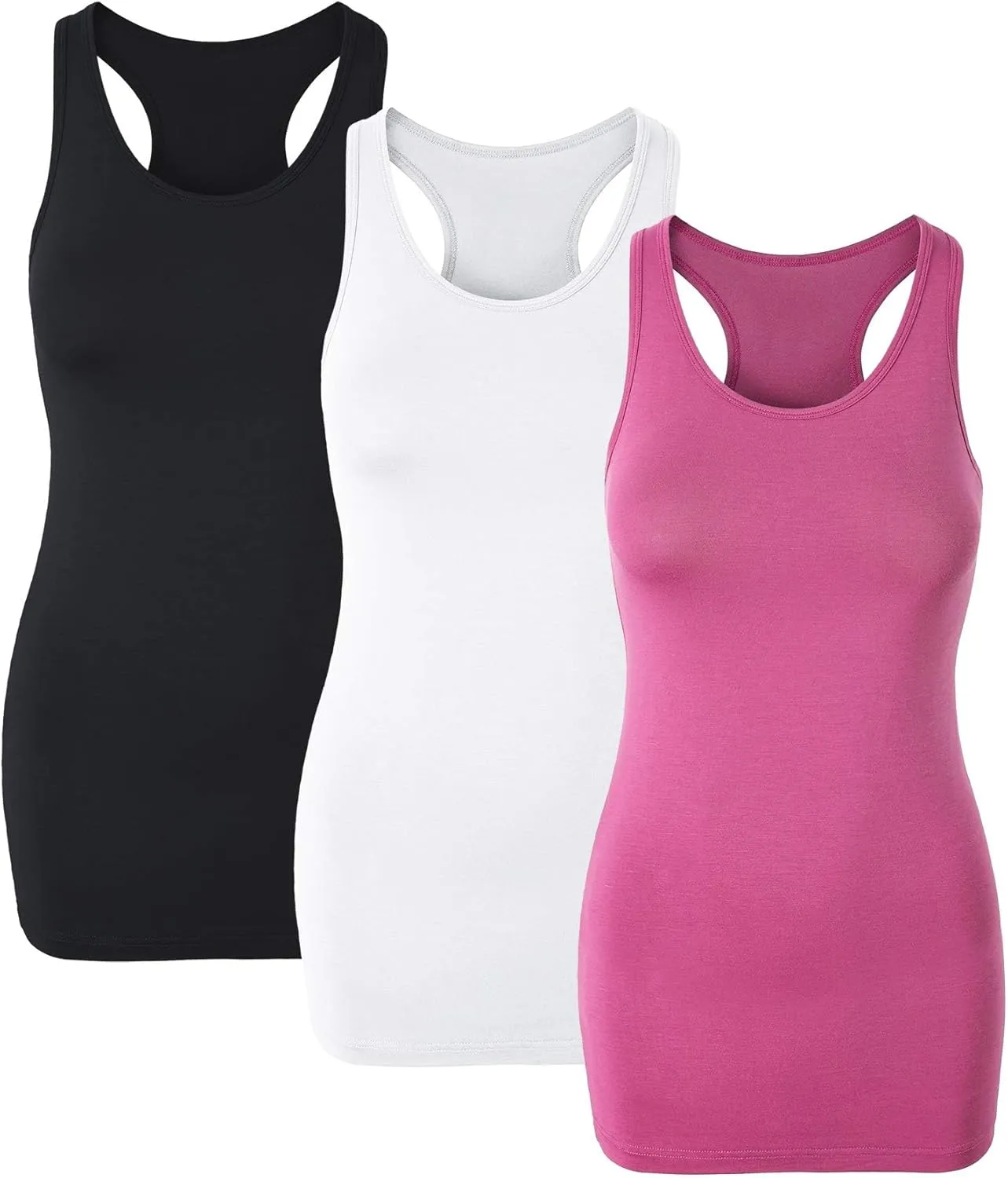 H HIAMIGOS Racerback Long Tank Tops for Women Stretchy Cotton Sleeveless Undershirts Gym Workout Sports Shirts 3 Packs