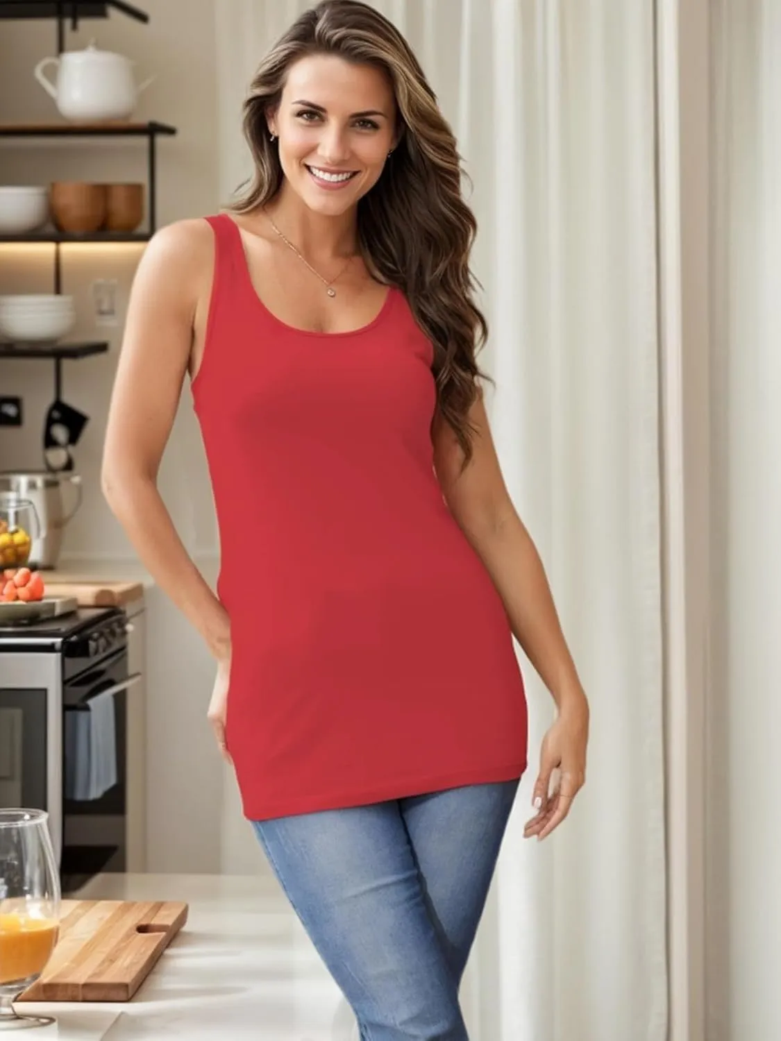 H HIAMIGOS Racerback Long Tank Tops for Women Stretchy Cotton Sleeveless Undershirts Gym Workout Sports Shirts 3 Packs