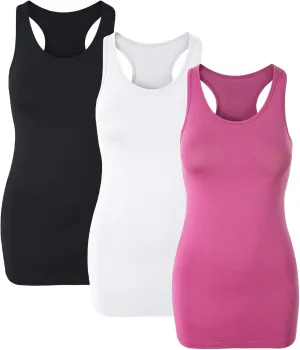 H HIAMIGOS Racerback Long Tank Tops for Women Stretchy Cotton Sleeveless Undershirts Gym Workout Sports Shirts 3 Packs