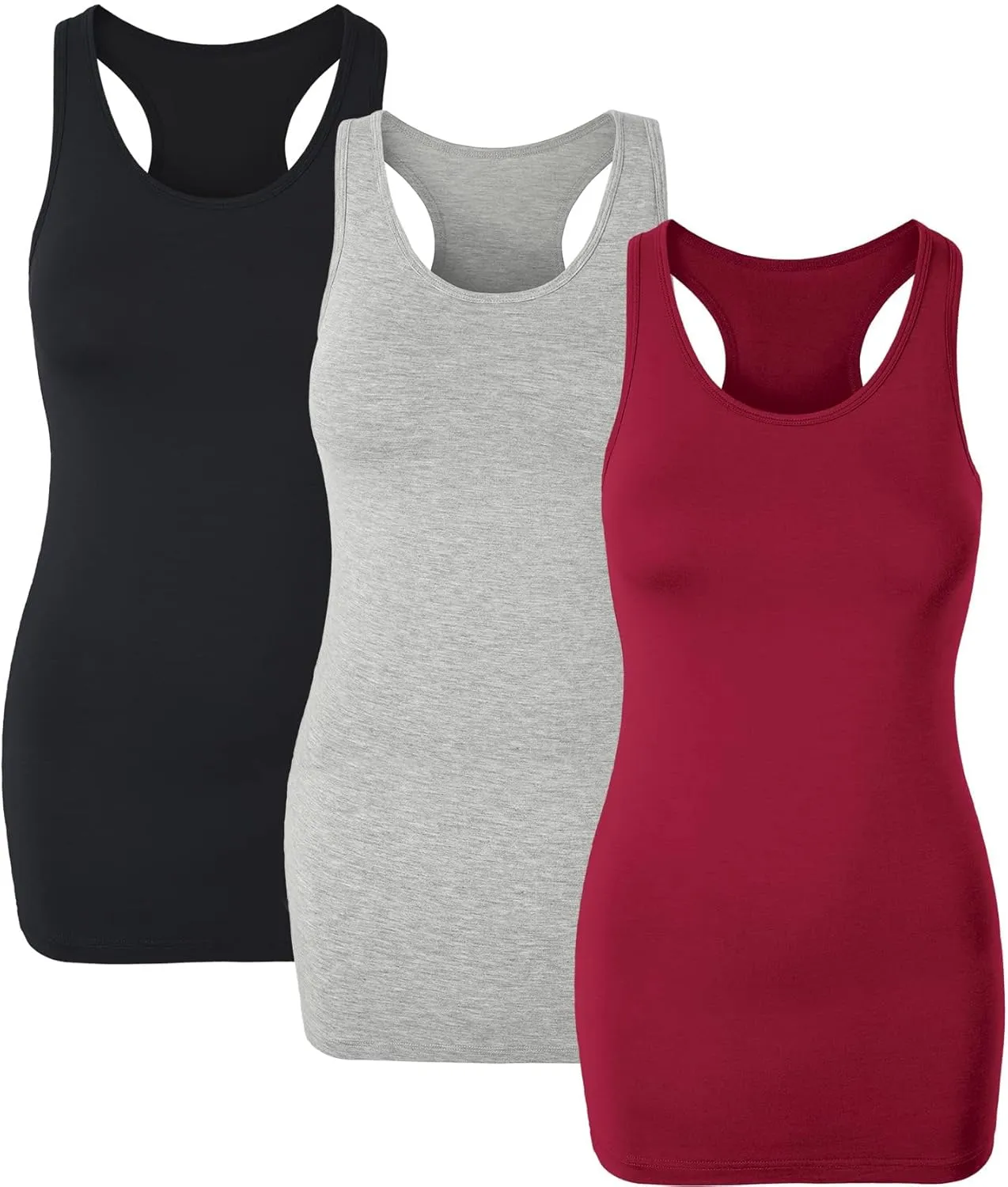 H HIAMIGOS Racerback Long Tank Tops for Women Stretchy Cotton Sleeveless Undershirts Gym Workout Sports Shirts 3 Packs