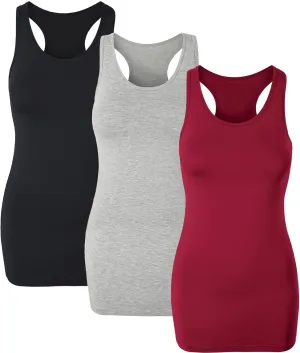 H HIAMIGOS Racerback Long Tank Tops for Women Stretchy Cotton Sleeveless Undershirts Gym Workout Sports Shirts 3 Packs