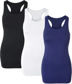 H HIAMIGOS Racerback Long Tank Tops for Women Stretchy Cotton Sleeveless Undershirts Gym Workout Sports Shirts 3 Packs