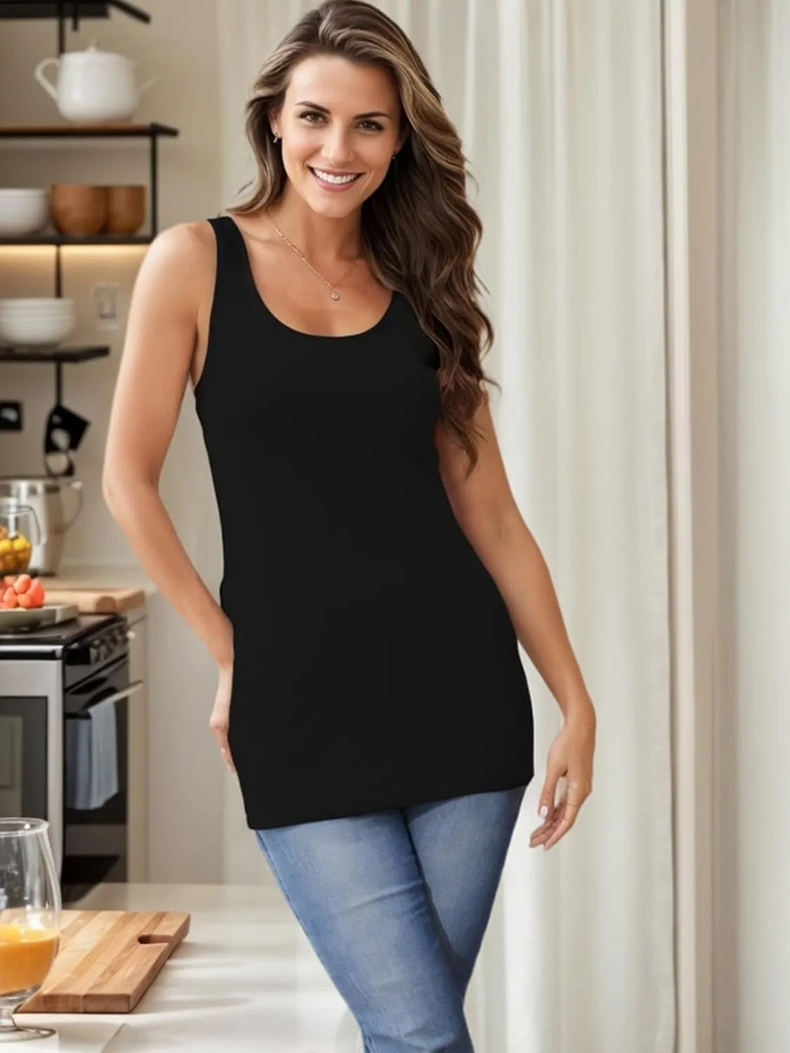H HIAMIGOS Racerback Long Tank Tops for Women Stretchy Cotton Sleeveless Undershirts Gym Workout Sports Shirts 3 Packs