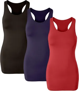 H HIAMIGOS Racerback Long Tank Tops for Women Stretchy Cotton Sleeveless Undershirts Gym Workout Sports Shirts 3 Packs
