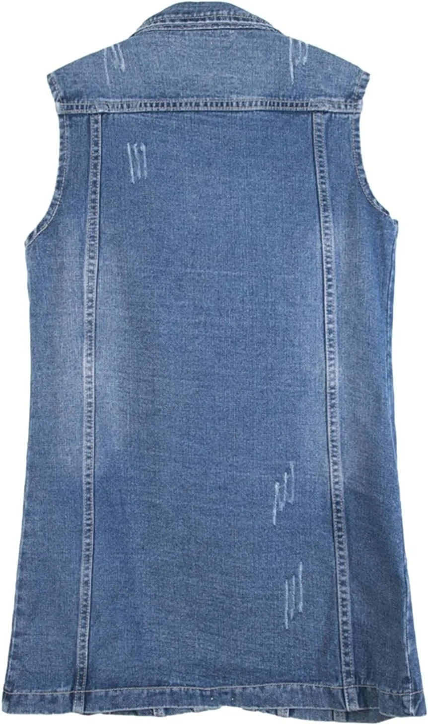 HALITOSS Women Button Down Mid Long Denim Jean Vest Waistcoat Sleeveless Jacket