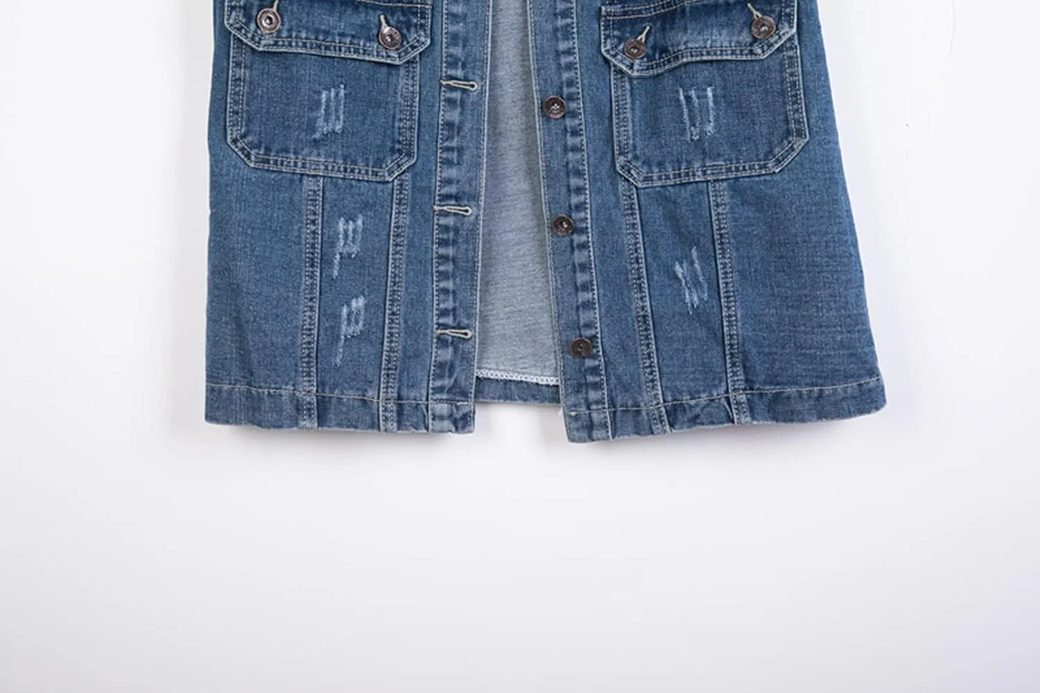 HALITOSS Women Button Down Mid Long Denim Jean Vest Waistcoat Sleeveless Jacket