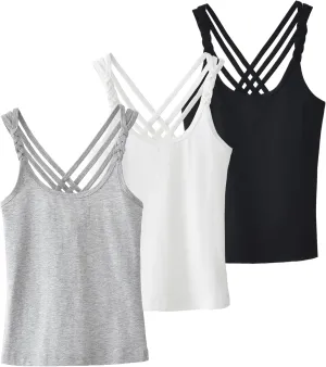Happy Cherry Girls Cami Tank Top Cute Criss Cross Back Vest Soft Sleeveless Undershirts Breathable Camisoles