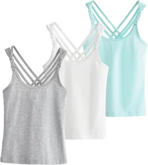 Happy Cherry Girls Cami Tank Top Cute Criss Cross Back Vest Soft Sleeveless Undershirts Breathable Camisoles