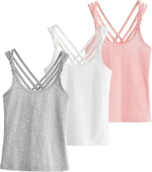 Happy Cherry Girls Cami Tank Top Cute Criss Cross Back Vest Soft Sleeveless Undershirts Breathable Camisoles