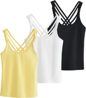 Happy Cherry Girls Cami Tank Top Cute Criss Cross Back Vest Soft Sleeveless Undershirts Breathable Camisoles