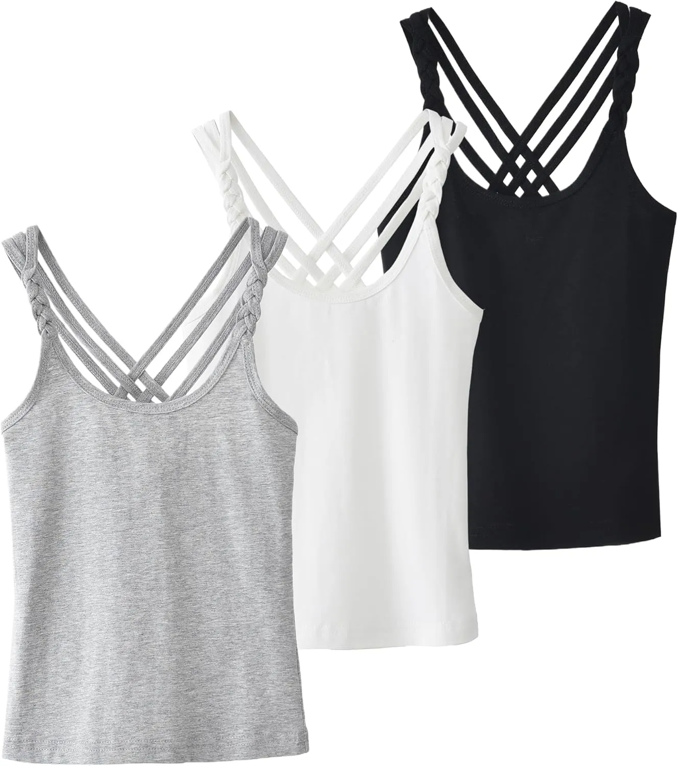 Happy Cherry Girls Cami Tank Top Cute Criss Cross Back Vest Soft Sleeveless Undershirts Breathable Camisoles