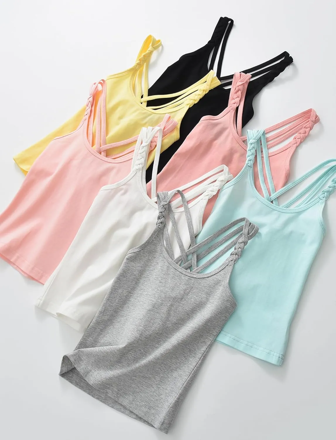 Happy Cherry Girls Cami Tank Top Cute Criss Cross Back Vest Soft Sleeveless Undershirts Breathable Camisoles