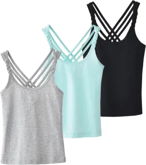 Happy Cherry Girls Cami Tank Top Cute Criss Cross Back Vest Soft Sleeveless Undershirts Breathable Camisoles