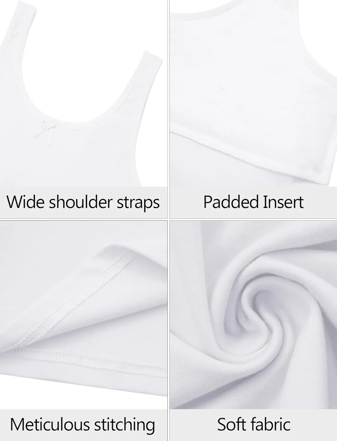 Happy Cherry Training Bras for Girls with Lightly Pads Teen Cotton Camisoles Undershirts Kids Crop Tank Tops Size 7-12 Years