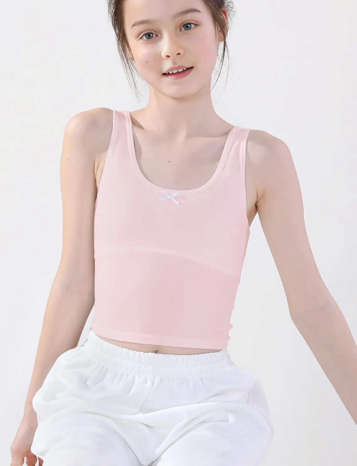 Happy Cherry Training Bras for Girls with Lightly Pads Teen Cotton Camisoles Undershirts Kids Crop Tank Tops Size 7-12 Years