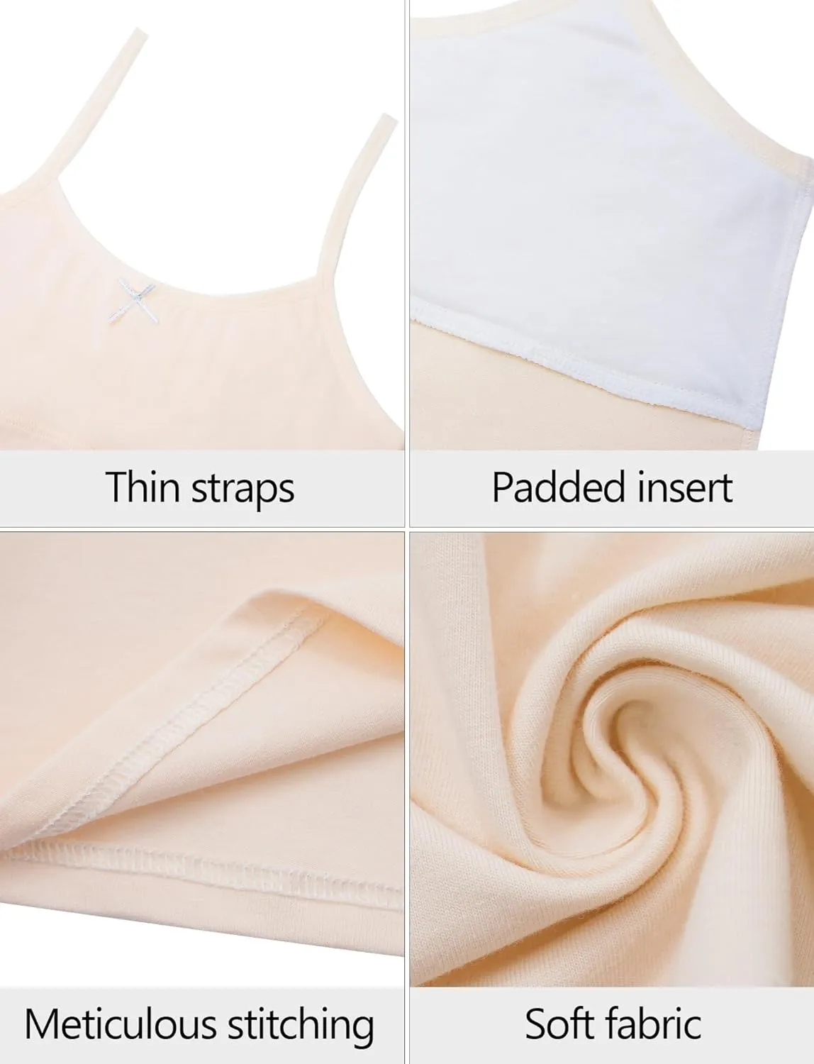 Happy Cherry Training Bras for Girls with Lightly Pads Teen Cotton Camisoles Undershirts Kids Crop Tank Tops Size 7-12 Years
