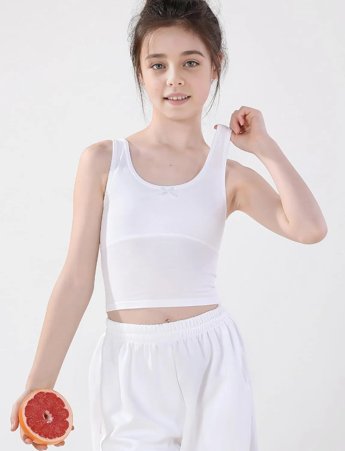 Happy Cherry Training Bras for Girls with Lightly Pads Teen Cotton Camisoles Undershirts Kids Crop Tank Tops Size 7-12 Years