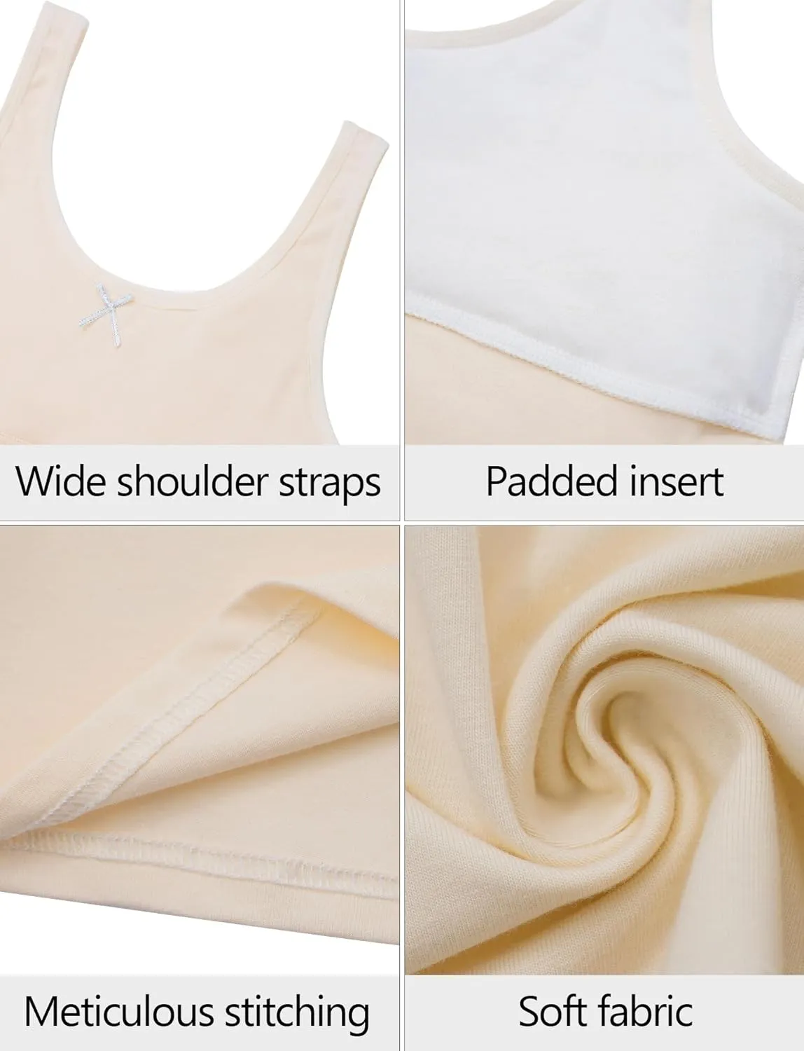 Happy Cherry Training Bras for Girls with Lightly Pads Teen Cotton Camisoles Undershirts Kids Crop Tank Tops Size 7-12 Years