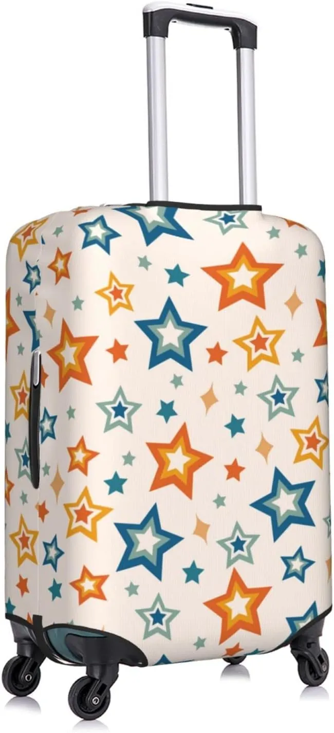 Highly Elastic Spandex Suitcase Cover Luggage Cover Protector Large Fits 25 to 28 Inch Colourful Star Shape on Neutral Beige Prints