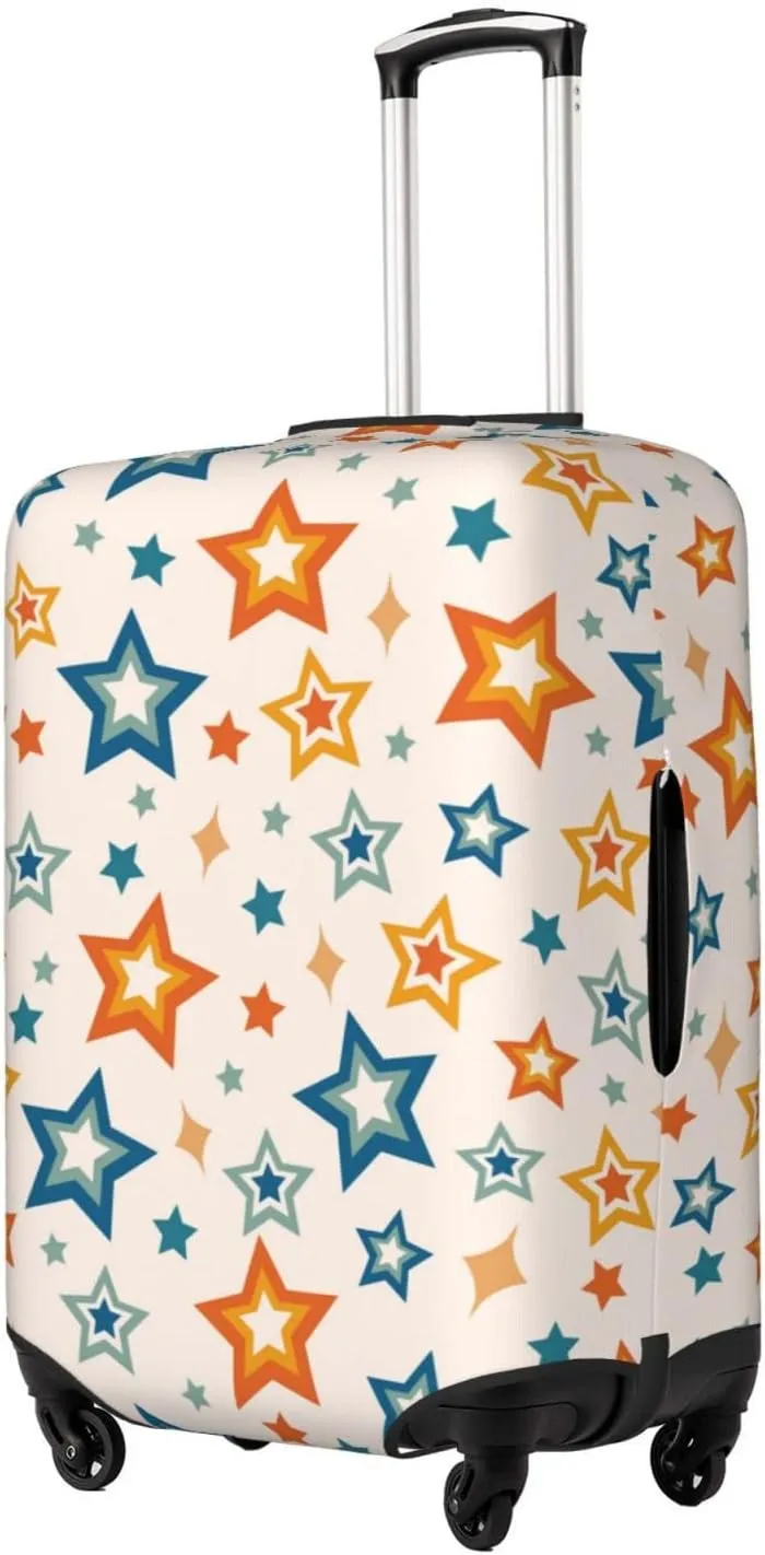 Highly Elastic Spandex Suitcase Cover Luggage Cover Protector Large Fits 25 to 28 Inch Colourful Star Shape on Neutral Beige Prints