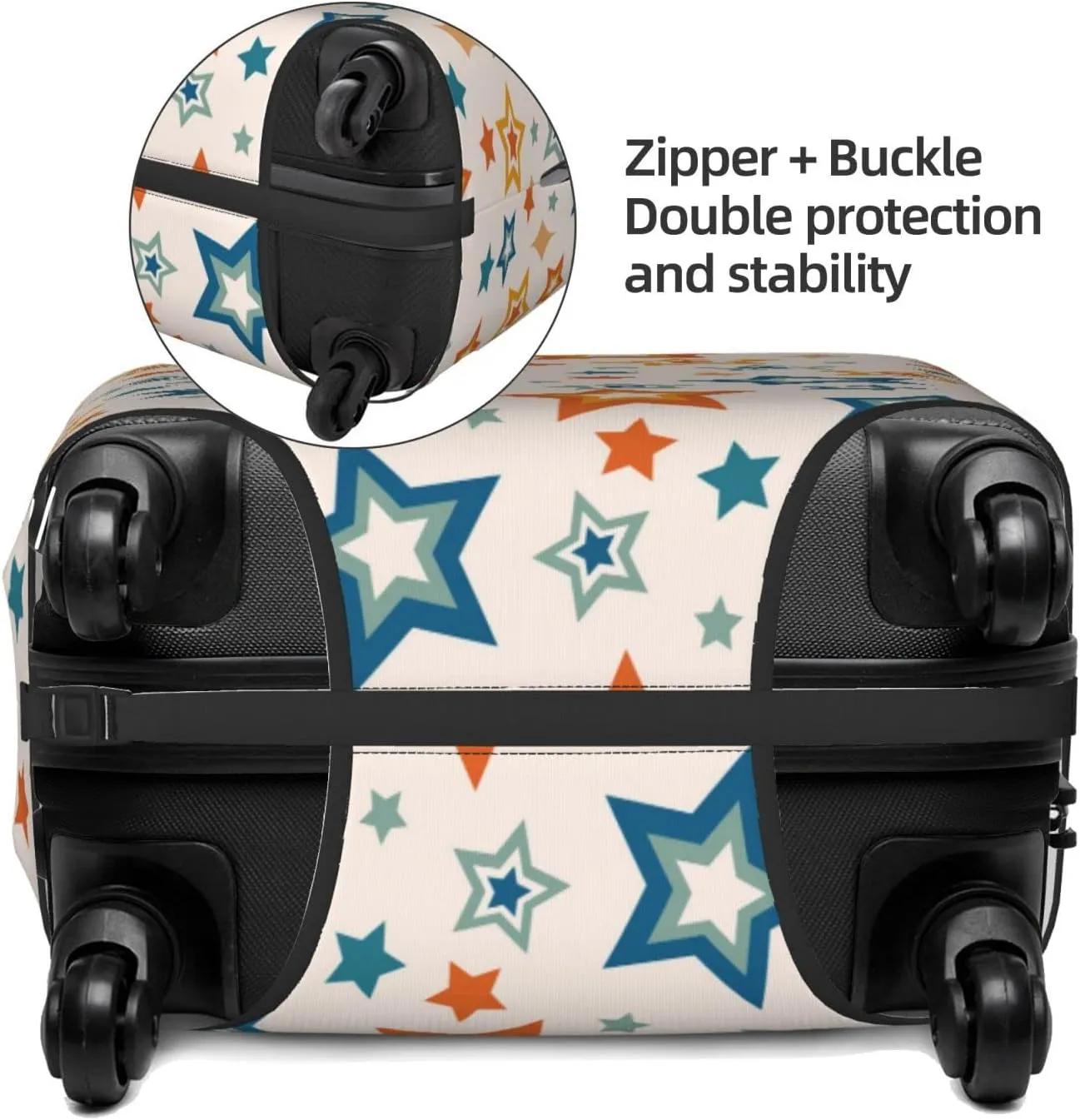 Highly Elastic Spandex Suitcase Cover Luggage Cover Protector Large Fits 25 to 28 Inch Colourful Star Shape on Neutral Beige Prints
