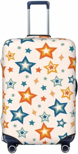 Highly Elastic Spandex Suitcase Cover Luggage Cover Protector Large Fits 25 to 28 Inch Colourful Star Shape on Neutral Beige Prints
