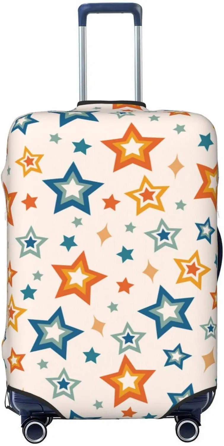 Highly Elastic Spandex Suitcase Cover Luggage Cover Protector Large Fits 25 to 28 Inch Colourful Star Shape on Neutral Beige Prints