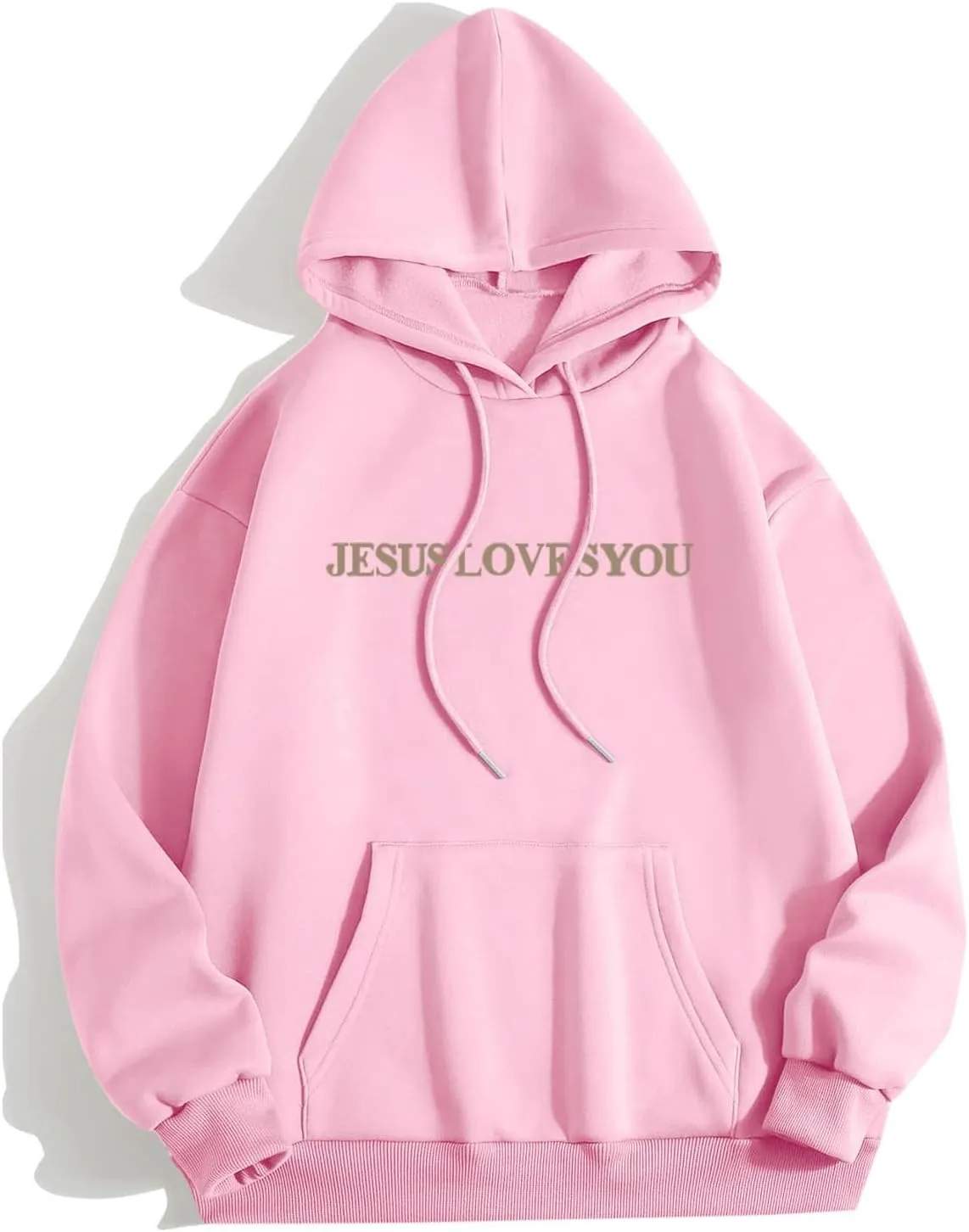 Jesus Loves You Hoodie, Preppy Hoodies for Women Letter Graphic Printed Sweatshirts with Pocket Comfy Fleece Pullover Tops