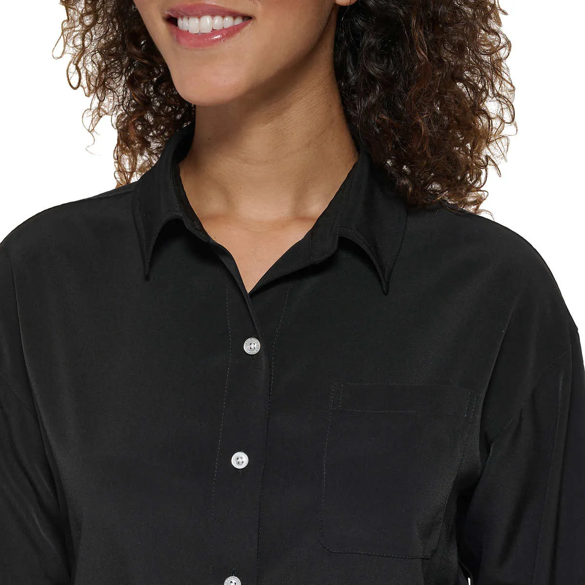Karl Lagerfeld Women's High-Low Hem Button Front Shirt Long Sleeve Tunic Blouse