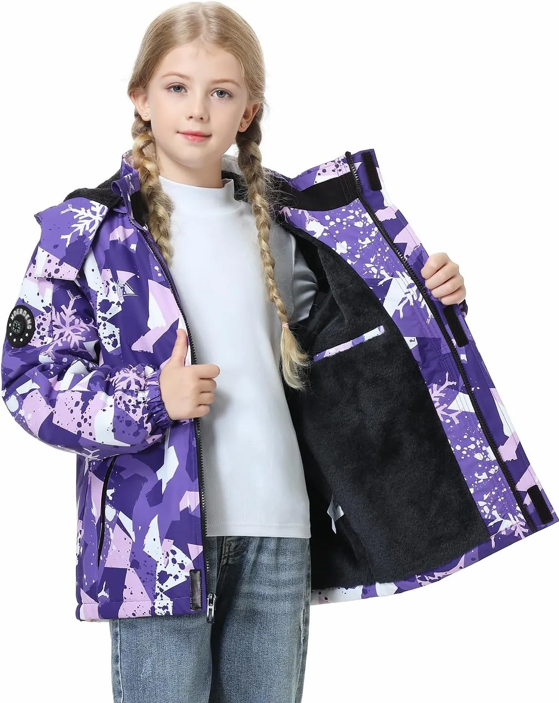Kid's Ski Jacket Waterproof Winter Coat Boy's and Girl's Fleece Snowboarding Jackets with Detachable Hood