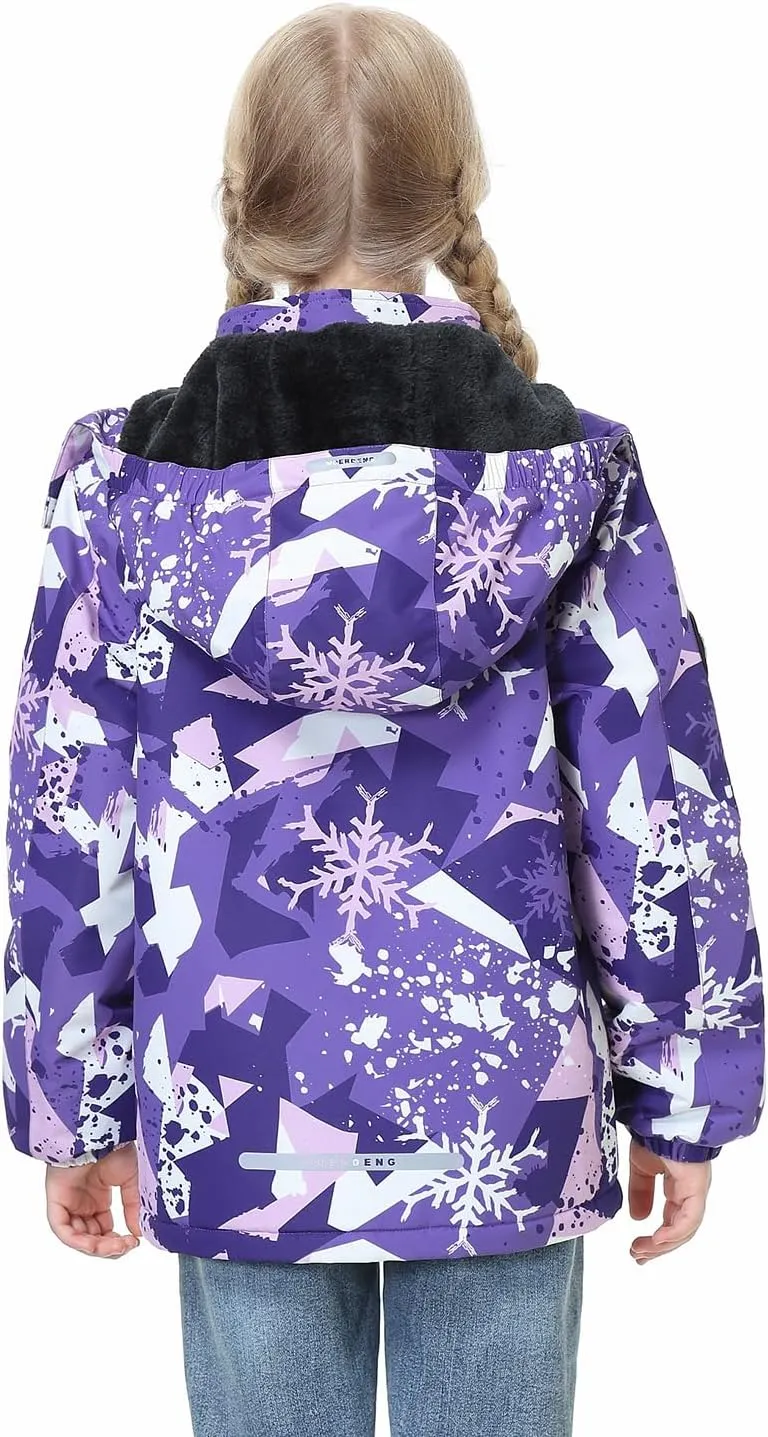 Kid's Ski Jacket Waterproof Winter Coat Boy's and Girl's Fleece Snowboarding Jackets with Detachable Hood