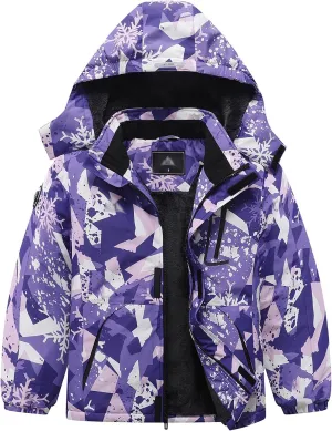 Kid's Ski Jacket Waterproof Winter Coat Boy's and Girl's Fleece Snowboarding Jackets with Detachable Hood