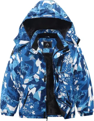 Kid's Ski Jacket Waterproof Winter Coat Boy's and Girl's Fleece Snowboarding Jackets with Detachable Hood