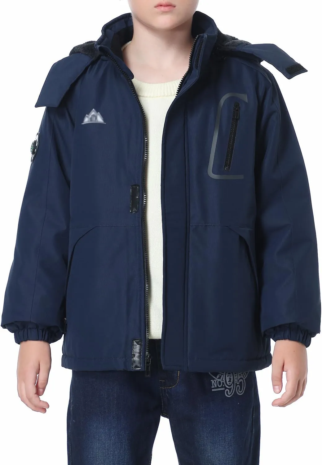 Kid's Ski Jacket Waterproof Winter Coat Boy's and Girl's Fleece Snowboarding Jackets with Detachable Hood