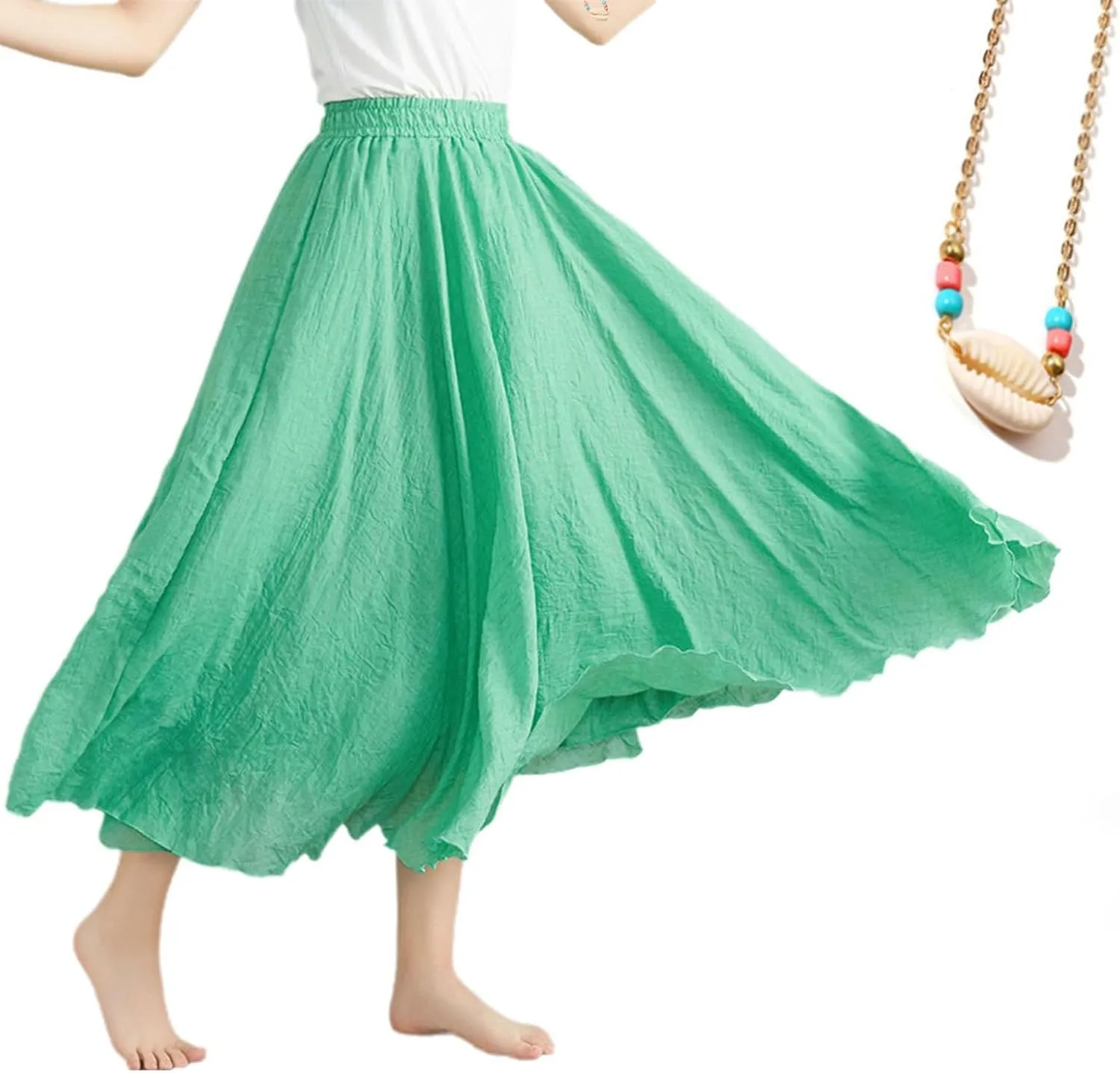 Linen Maxi Skirt, Women's Bohemian Style Elastic Waist Band Cotton Linen Long Maxi Skirt Dress, Linen Skirt (Small(85cm),Black)