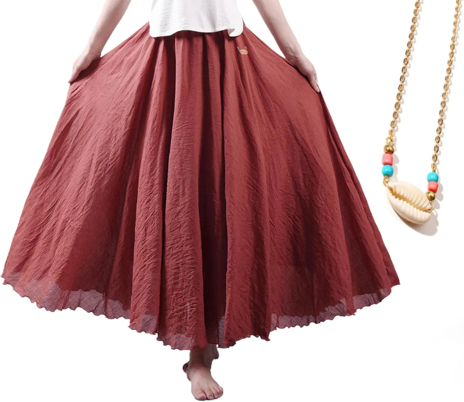 Linen Maxi Skirt, Women's Bohemian Style Elastic Waist Band Cotton Linen Long Maxi Skirt Dress, Linen Skirt (Small(85cm),Black)