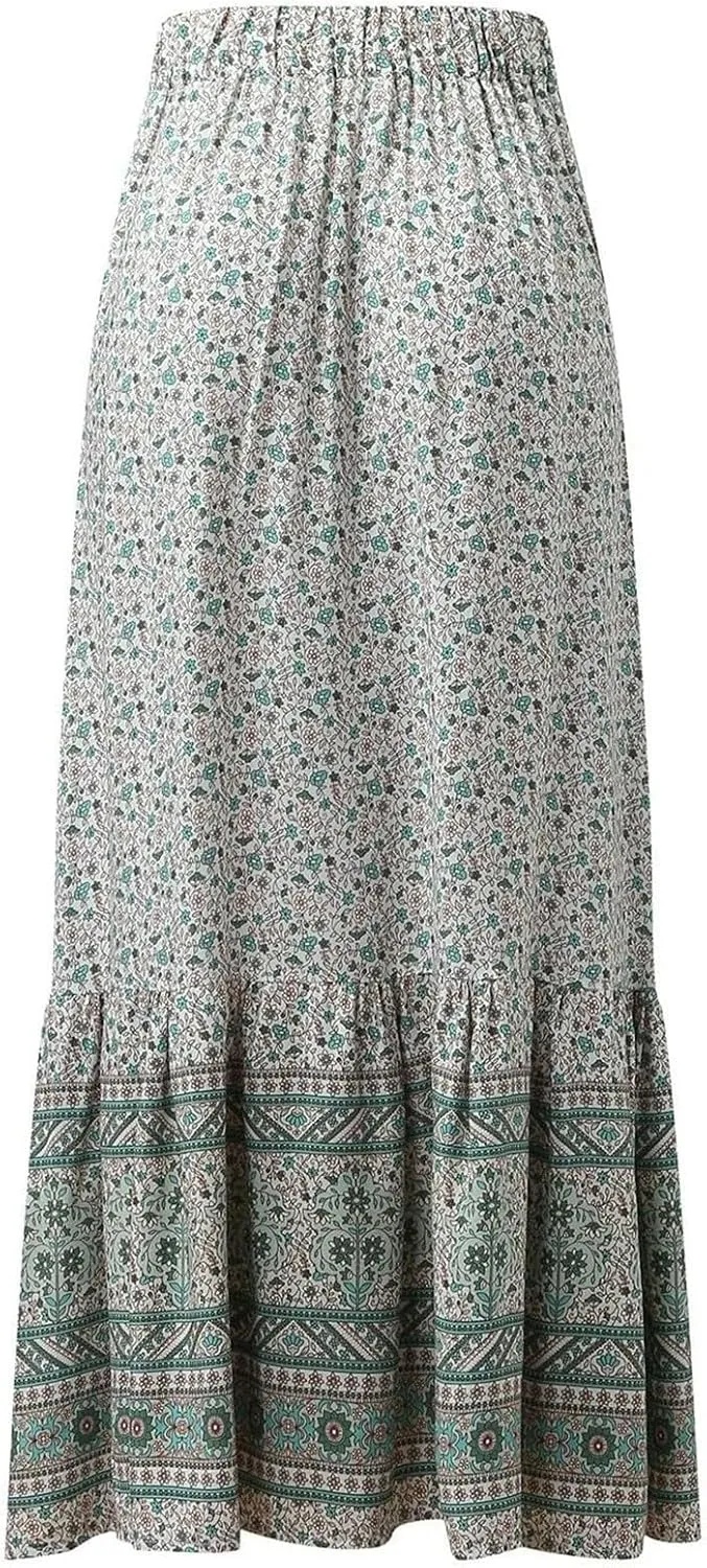 Linen Maxi Skirt, Women's Summer Bohemian Long Skirt, Cotton Elastic Waist Band Maxi Skirt, Button Front Slit