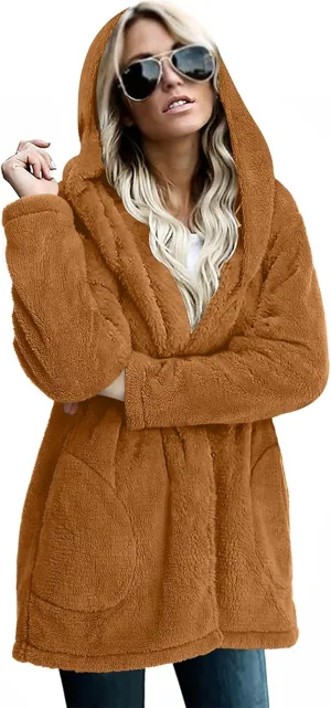 LONGYUAN Womens Jacket Winter Coats Hooded Cardigan Fleece Sweaters